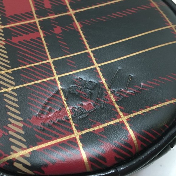 Patricia Nash Diamante Leather Round Zip Jewelry Case Bag Plaid Tartan Red Pouch - Picture 7 of 11
